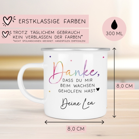 Danke das du mir beim Wachsen geholfen hast. Abschiedsgeschenk für Erzieherin Geschenk Abschiedsgeschenk Lehrerin Emaille Becher.