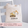 Stofftasche Bagger Baustelle Personalisiert mit Namen. Für Schule und Kindergarten als Wäschebeutel Wechselwäsche für Mädchen & Junge