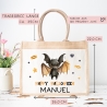 Halloween Tasche mit Wunschname | Beutel mit Fledermaus und Name | Happy Halloween | Tragetasche für Kinder für Süßigkeiten an Halloween