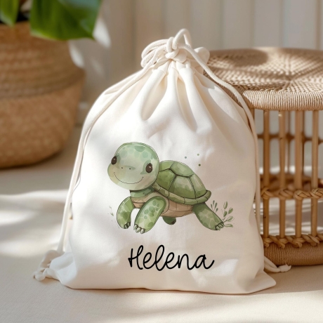 Turnbeutel Wäschebeutel Schildkröte Wasserschildkröte - Personalisiert - Wunschnamen - Schule - mit Name - Wechselkleidung - Weihnachten