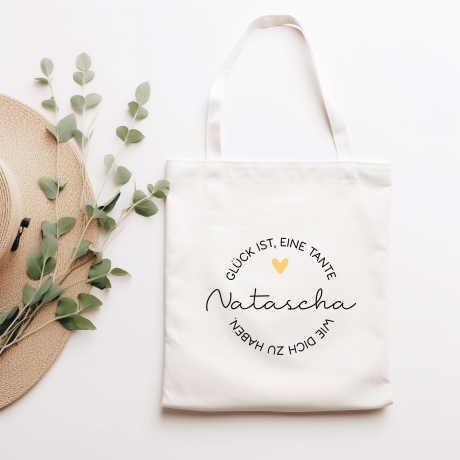 Personalisierte Einkaufstasche Glück ist eine Tante wie dich zu haben | Jutebeutel - Stofftasche - Wunschname - Stoffbeutel - Jutetasche
