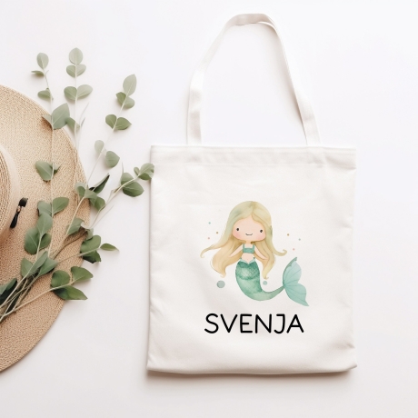 Meerjungfrau Stofftasche Personalisiert Einschulung Kindergarten Wäschebeutel Sportbeutel mit Wunschnamen für Schule, Wechselwäsche