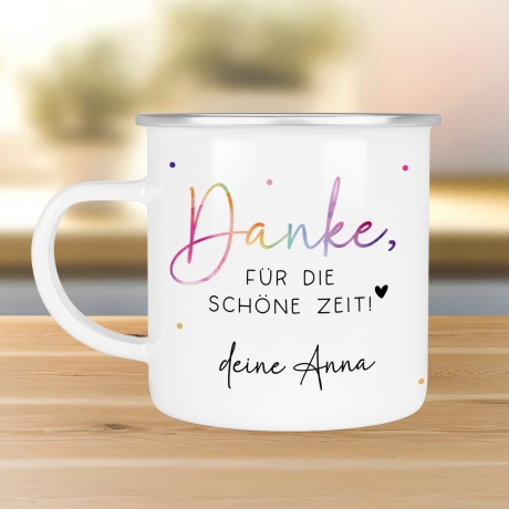 Abschiedsgeschenk Erzieherin Geschenk Abschiedsgeschenk Lehrerin Dankeschön Geschenk Tasse - Danke für die schöne Zeit - Emaille Becher