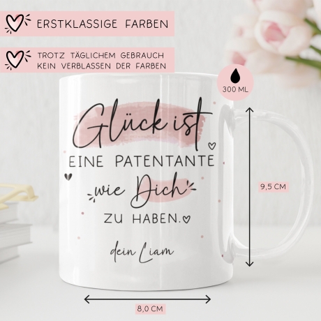 Personalisierte Tasse mit Wunschnamen – Glück ist eine PATENTANTE wie dich zu haben - Geschenk zum Muttertag Geburtstag, Ostern, Weihnachten