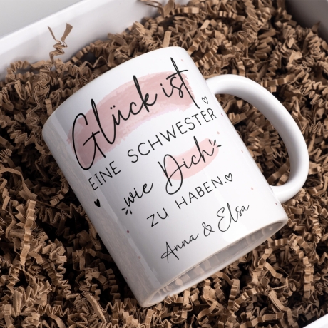 Personalisierte Tasse mit Wunschnamen – Glück ist eine SCHWESTER wie dich zu haben - Geschenk zum  Geburtstag, Ostern, Weihnachten, BFF