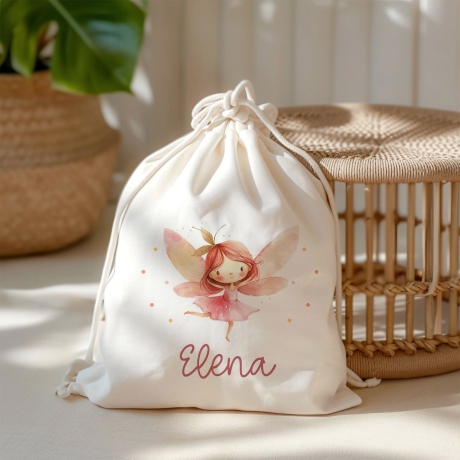 Ballerina Fee Stofftasche Einkaufstasche Kinder-Beutel mit Namen als Sporttasche, Wechselwäsche, Tragetasche -für Kita Schule & Kindergarten