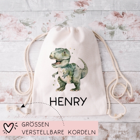 Tyrannosaurus Rex Turnbeutel Dino Dinosaurier Personalisiert mit Wunschnamen | Rucksack Schule, Kindergarten, KITA, Wäschebeutel,Sportbeutel