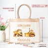 Schulkind Tasche 2024, Baustelle Kipper & LKW, Schultasche, Geschenk Einschulung, personalisierte Jutetasche, Einschulungsgeschenk