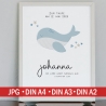 Personalisiertes Poster zur Taufe mit eigenen Namen und Taufspruch mit einem Wal | Taufposter| Geschenk zur Taufe | Geschenk für Patenkind