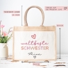 Weltbeste Schwester Tasche Stoffbeutel - mit Wunschname - Einkaufstasche - Tolle Geschenkidee für mit Namen zum Geburtstag Personalisiert