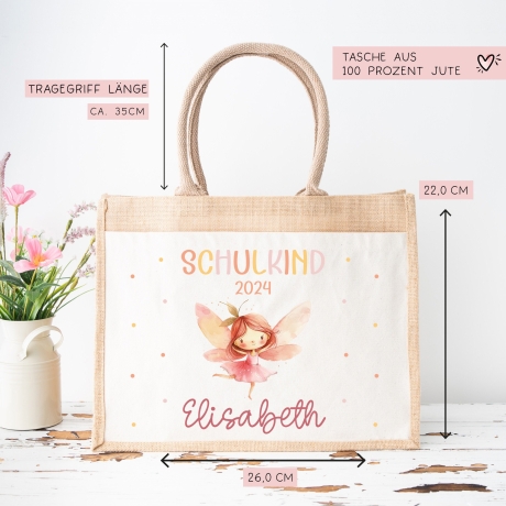 Ballerina Fee Schulkind Tasche 2024, Schultasche, Geschenk Einschulung, Schultüte, personalisierte Jutetasche, Einschulungsgeschenk