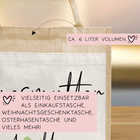 Tagesmutter mit Herz Tasche mit Namen - kleines Geschenk - Dankeschön Juteasche Abschiedsgeschenk - Beste Tagesmutter mit Wunschtext