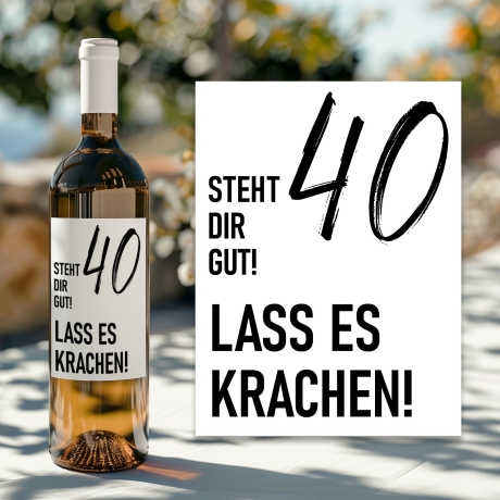 Weinetikett runder Geburtstag 20 30 40 50 60, Flaschenetikett für Weinflaschen, ideales Geschenk für Weinliebhaber - Schwarz