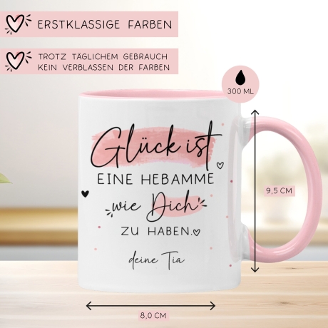Handgefertigte Personalisierte Tasse – Glück ist eine HEBAMME wie dich zu haben - Geschenk zum Geburtstag, Ostern, Weihnachten -Wunschnamen