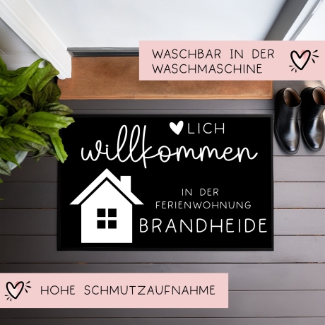 Personalisierte Fußmatte - für Ferienwohnung, Apartments, Ferienhaus, Ferienhäuser, Ferienunterkunft| Herzlich Willkommen | 60x40 cm