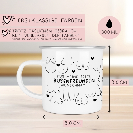Personalisierte Busenfreundin Emaille Tasse Becher mit eigenen Namen oder Wunschnamen | Für die beste Freundin - BFF - liebste Freundin