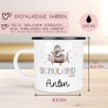 Schulanfang  Kindertasse Schulkind mit Flugzeug-Motiv - personalisierte Emaille-Tasse mit Namen - ideales Kindergeschirr