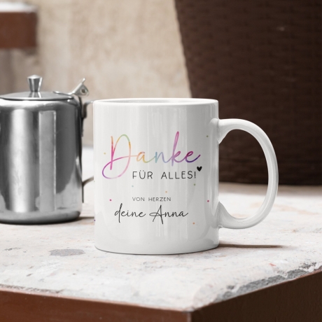 Personalisierte Danke für alles Tasse -mit eigenen Wunschtext. Kaffee-Tasse Dankeschön-Geschenke Vatertag Muttertag Geburtstag Erzieher