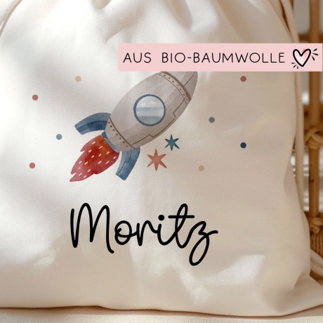 Kinder-Beutel mit Namen personalisiert Personalisierter Turnbeutel | Rakete Weltraum .Rucksack für als Sportbeutel für Schule, Kindergarten