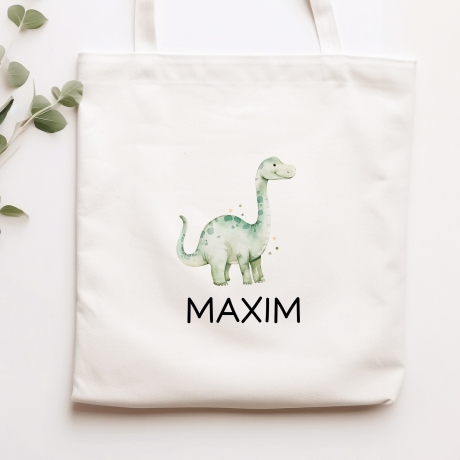 Kinder-Beutel Stoffbeutel Dinosaurier Dino Wunschname Stofftasche Brontosaurus Tasche personalisiert als Sporttasche, Wechselwäsche & Schule