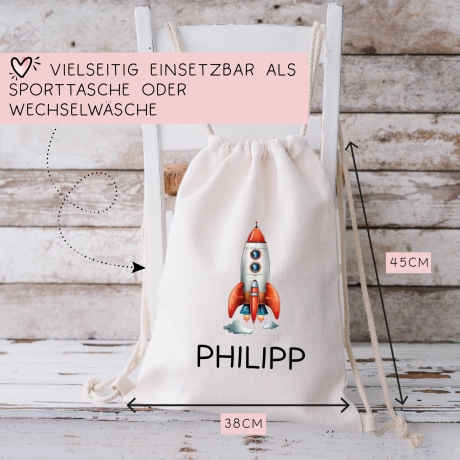 Stoffbeutel Turnbeutel Rakete Rucksack Sportbeutel Gymsack Kindergartentasche Schule Kindergarten Weltraum - Weihnachten oder Geburtstag
