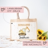 Bagger Schulkind 2024 Pocket Tasche mit Wunschnamen | 100% Jute | Schaufelbagger Baustelle | Geschenk Einschulung | Schultüte personalisiert