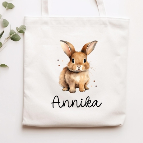 Stofftasche mit Namen Hase Rammler - Personalisierte Kinder Beutel Kindertasche - Wechselwäsche, Schmutzwäsche Tragetasche - Wechselkleidung