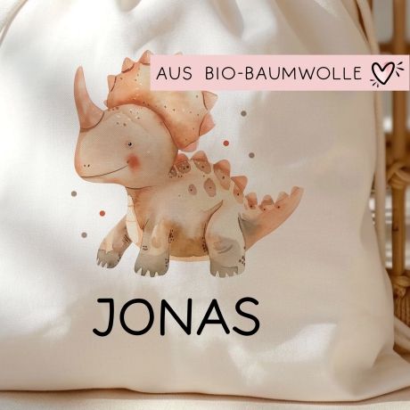 Personalisierter Turnbeutel Dinosaurier Dino Triceratops  mit Wunschnamen |Rucksack für Schule, Kindergarten,KITA,Wäschebeutel,Sportbeutel