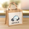 Polizeiwagen mit Wunschnamen Tasche | 100% Jute | Streifenfahrzeug Streifenwagen | Geschenk zum Geburtstag, Nikolaus, Weihnachten Ostern