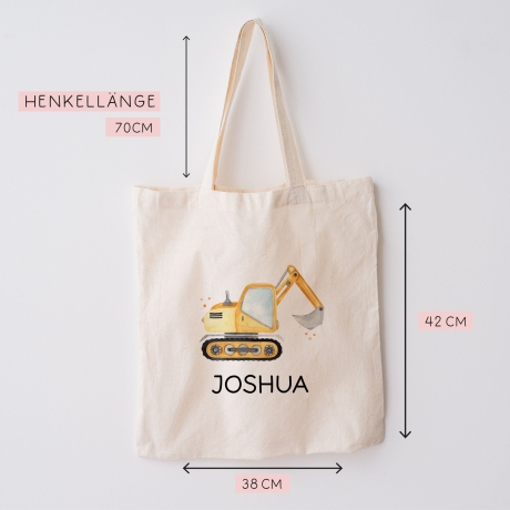Bagger Turnbeutel mit Wunschnamen - Baustelle. Rucksack Personalisiert - Schule und Kindergarten Wäschebeutel Wechselwäsche Mädchen & Junge
