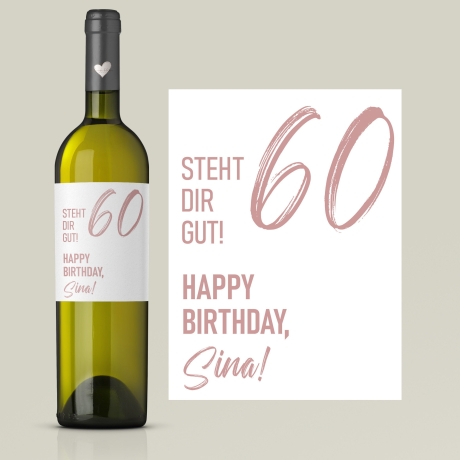 Weinetikett personalisiert, Geburtstags - Weinetikett für runde Geburtstage 20. 30. 40. 50. 60. Geburtstag - Rosa