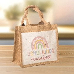 Schulkind 2024 Tasche, Regenbogen Rosa Mädchen, Geschenk Einschulung, Schultüte, personalisierte Jutetasche, Einschulungsgeschenk