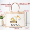 Schaufelbagger Pocket Tasche Wunschnamen | 100% Jute | Bagger Baustelle | Geschenk Einschulung | Schultüte personalisiert oder Weihnachten