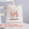 Baumwolltasche Traktor Rot Stofftasche Name - Kinder Beutel Jutetasche Kindertasche & Wunschname - Wechselwäsche - Tragetasche - Jutebeutel