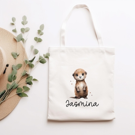 Personalisierte Stofftasche Otter Name - Kinder Beutel Kindertasche mit Wunschname - Wechselwäsche - Wechselkleidung - Tragetasche -Seeotter