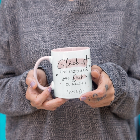 Personalisierte Tasse – Glück ist eine ERZIEHERIN wie dich zu haben -Geschenk zum Geburtstag, Ostern, Weihnachten mit Wunschnamen,Betreuerin