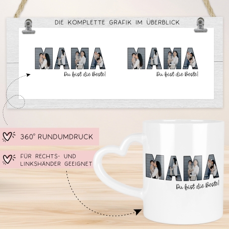 Tasse Muttertag Fototasse personalisiert zum Vatertag - Fototasse mit eigenen Bildern selbst gestalten - Beste Mama, Mutter, Geschenk