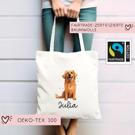 Personalisierte Stofftasche Golden Retriever Hund Name - Kinder Beutel Kindertasche mit Wunschname - Wechselwäsche - Tasche- Wechselkleidung