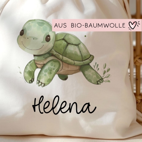 Turnbeutel Wäschebeutel Schildkröte Wasserschildkröte - Personalisiert - Wunschnamen - Schule - mit Name - Wechselkleidung - Weihnachten