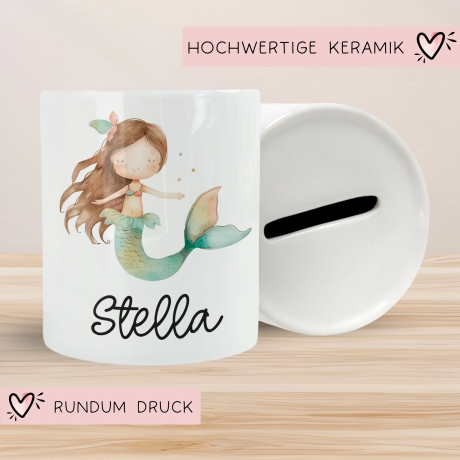 Spardose Meerjungfrau Personalisiert mit Name oder Wunschnamen für Mädchen aus Keramik. Geschenk Taufe, Geburtstag od. Weihnachten - 05