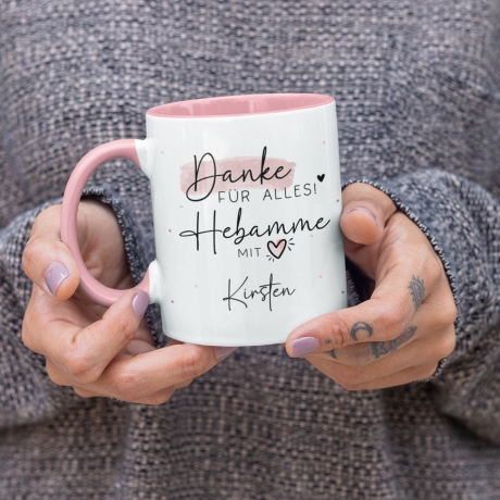Personalisierte Tasse Hebamme mit Herz - Geschenkidee mit Wunschnamen - Danke für Alles! Geschenk - Hebamme Dankeschön - Schwangerschaft