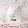 Turnbeutel Brontosaurus Dino Dinosaurier Personalisiert mit Wunschnamen | Rucksack Schule, Kindergarten, KITA, Wäschebeutel, Sportbeutel