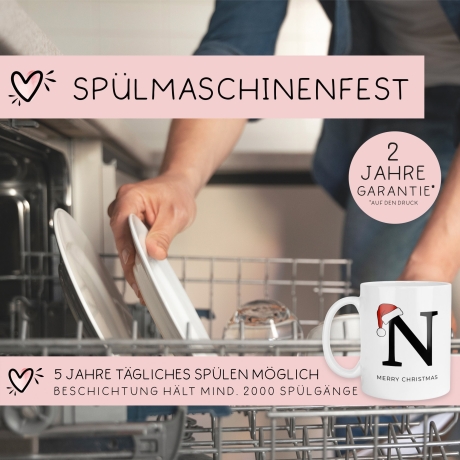 Personalisierte Keramik Tasse Weihnachten Nikolaus - Monogramm - Anfangsbuchstabe - Frohe Weihnachten - Merry Christmas - Glühwein - Becher