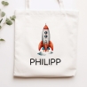 Stofftasche Rakete Personalisiert - Einkaufstasche Kinder-Beutel mit Namen als Sporttasche, Tragetasche Wechselwäsche für Kita Schule - 05
