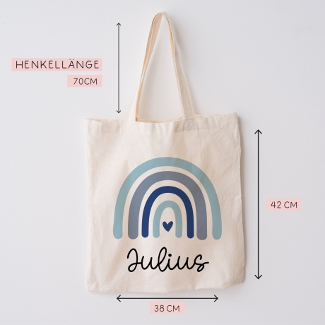 Regenbogen Blau Stofftasche Tasche Kinder-Beutel mit Namen als Sporttasche, Wechselwäsche, Tragetasche - Kita, Schule & Kindergarten - 03
