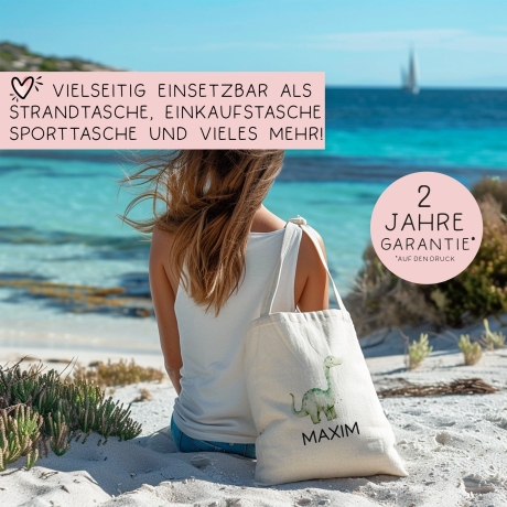 Kinder-Beutel Stoffbeutel Dinosaurier Dino Wunschname Stofftasche Brontosaurus Tasche personalisiert als Sporttasche, Wechselwäsche & Schule