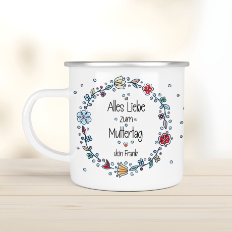 Personalisierter Emaille-Becher/Tasse zum Muttertag: Mama, du bist die Beste mit [Wunschname].Ein Geschenk für Geburtstag oder Dankeschön.