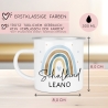 Schulanfang Schulkind Emaille Tasse Becher | Personalisiert mit Wunschnamen | Kindertasse zur Einschulung | Regenbogen im Aquarell-Stil