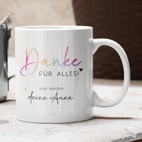 Personalisierte Tasse - Danke für alles -mit eigenen Wunschtext. Kaffee-Tasse Dankeschön-Geschenke Vatertag Muttertag Geburtstag Weihnachten