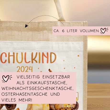 Schulkind Tasche 2024, Baustelle Kipper & LKW, Schultasche, Geschenk Einschulung, personalisierte Jutetasche, Einschulungsgeschenk